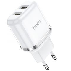Adaptateur secteur USB Double port avec Cable Lightning (2.4A) HOCO N4 (Boite/BLISTER) blanc