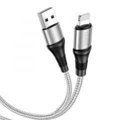 Cable USB vers Lightning tressé (2.4A) 1 mètre HOCO X50 (Boite/BLISTER) gris silver