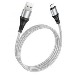 Cable USB vers Micro USB tressé (2.4A) 1 mètre HOCO X50 (Boite/BLISTER) gris silver