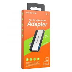 Adaptateur Type C vers HDMI et USB 3.0 BOROFONE DH2 (Boite/BLISTER) silver blanc  