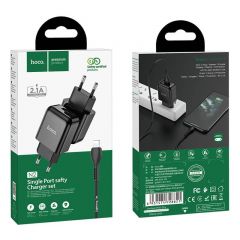 Adaptateur secteur USB avec Cable Micro USB charge rapide (2.1A) Hoco N2 (Boite/BLISTER) noir 