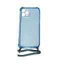 Housse de protection silicone pour Iphone 12 Pro Max avec cordon (Boite/BLISTER) bleu transparent