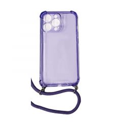 Housse de protection silicone pour Iphone 13 Pro avec cordon (Boite/BLISTER) violet transparent