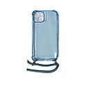 Housse de protection silicone pour iPhone 14 avec cordon (Boite/BLISTER) bleu transparent