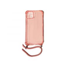 Housse de protection silicone pour iPhone 14 avec cordon (Boite/BLISTER) rose transparent