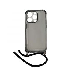 Housse de protection silicone pour Iphone 14 Pro avec cordon (Boite/BLISTER) noir transparent