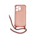 Housse de protection silicone pour Iphone 14 Pro avec cordon (Boite/BLISTER) rose transparent