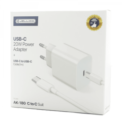Adaptateur secteur USB-C avec cable Type C vers Type C (20W) JELLICO C86 (Boite/ BLISTER) Blanc
