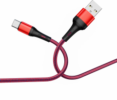 Cable Usb vers Type C (3.1A) 1 mètre en nylon tressé JELLICO A20 (Boite/BLISTER) rouge