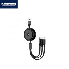 Cable enrouleur USB 3 en 1 (Type C, Lightning, Micro USB) JELLICO B19 noire