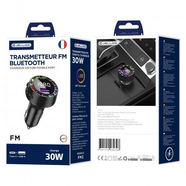 Adaptateur allume cigare bluetooth et transmetteur FM USB-A X2 voiture (3.1A) JELLICO FM2 noir Adaptateur allume cigare bluetooth et transmetteur FM USB-A X2 voiture (3.1A) JELLICO FM2 noir