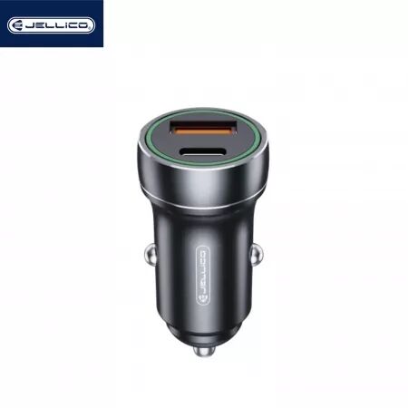 Adaptateur secteur double ports USB (18W) + USB-C/Type C (20W) voiture JELLICO F4 (Boite/BLISTER) noir