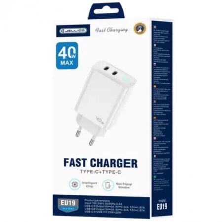 Adaptateur secteur double ports Usb-C (40W) JELLICO EU19 blanc