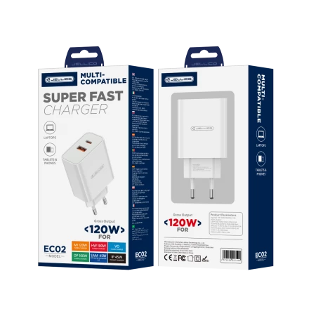 Adaptateur secteur double ports USB et USB-C/Type C (120W) JELLICO EC02 blanc