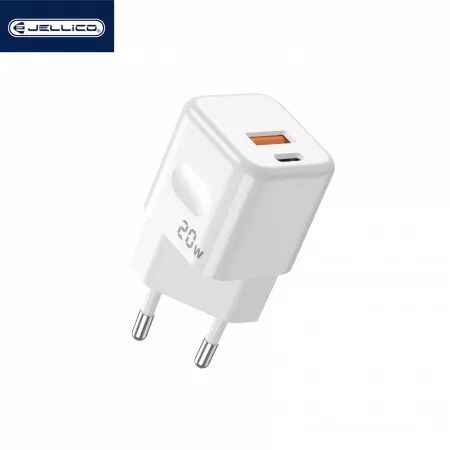 Adaptateur secteur double ports USB et USB-C/Type C (20W) avec cable Type C vers Type C JELLICO C87 (Boite/BLISTER) blanc