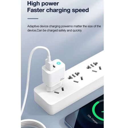 Adaptateur secteur double ports Usb et Usb-C/Type C (20W) avec cable Type C vers Usb-C JELLICO EU11 blanc