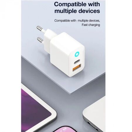 Adaptateur secteur double ports USB et USB-C/Type C (20W) JELLICO EU11 blanc