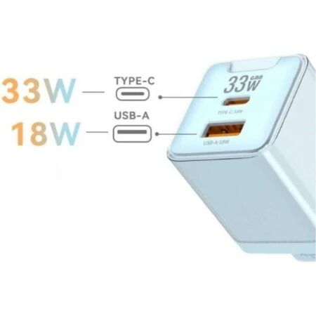 Adaptateur secteur double ports Usb et Usb-C/Type C (33W) avec cable Type C vers Usb-C JELLICO EU55 orange