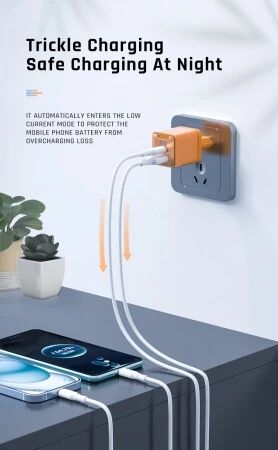 Adaptateur secteur double ports USB et USB-C/Type C (33W) avec cable Usb-C/Type C vers Lightning JELLICO EU55 orange