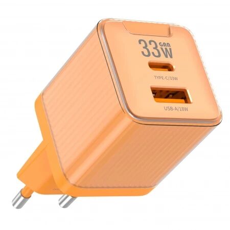 Adaptateur secteur double ports USB et USB-C/Type C (33W) JELLICO EU55 orange