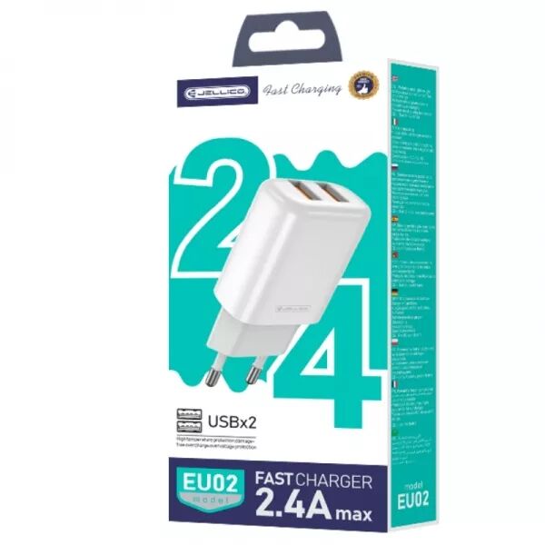 Adaptateur secteur USB (2.4 A) double port avec cable USB vers Lightning JELLICO EU02 (Boite/blister) blanc