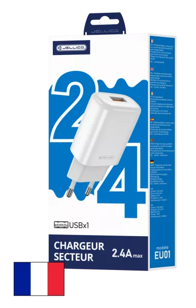 Adaptateur secteur USB (2.4 A) JELLICO EU01 (Boite/blister)