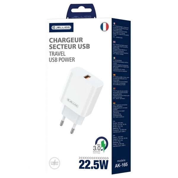 Adaptateur secteur USB-A (22.5W) JELLICO AK165 blanc