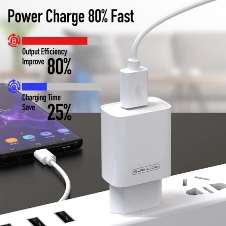 Adaptateur secteur Usb avec cable Usb vers Usb-C (2.4 A) JELLICO WJ-C58 blanc