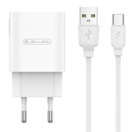 Adaptateur secteur Usb avec cable Usb vers Usb-C (2.4 A) JELLICO WJ-C58 blanc