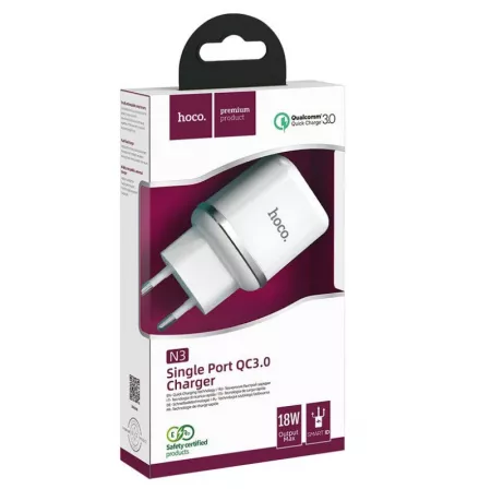 Adaptateur secteur USB avec charge rapide (18W) HOCO N3 (Boite/BLISTER) blanc