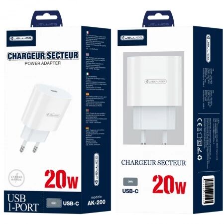 Adaptateur secteur USB-C (20W) JELLICO AK200 (Boite/blister) blanc
