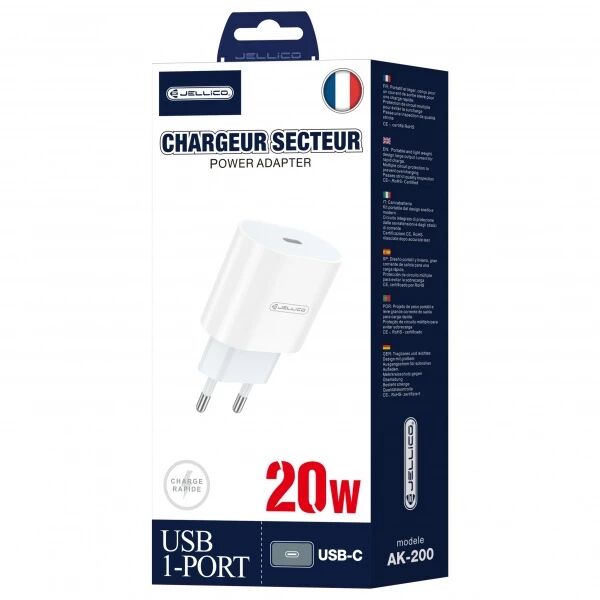 Adaptateur secteur Usb-C (20W) JELLICO AK200 blanc