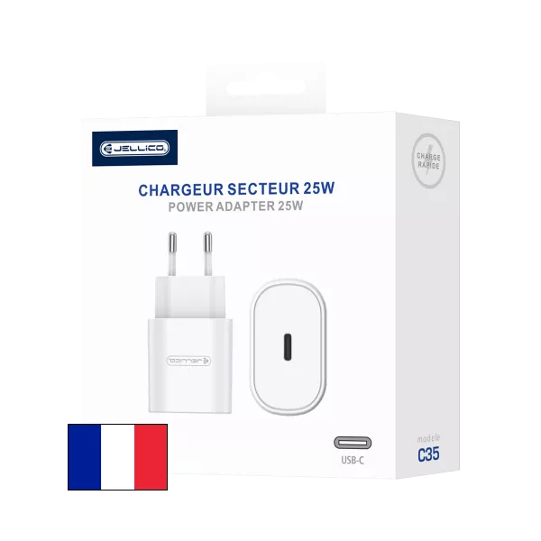 Adaptateur secteur USB-C (25W) JELLICO C35 (Boite/blister) blanc
