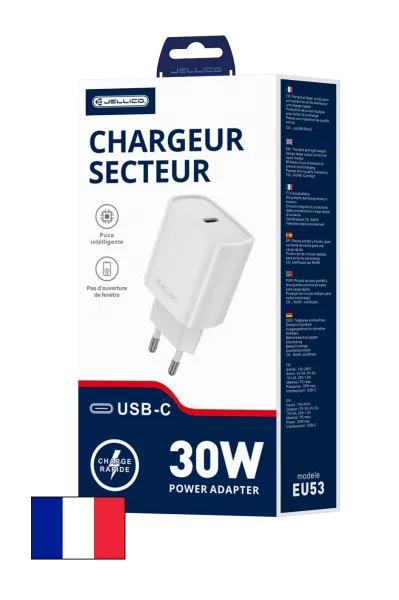 Adaptateur secteur USB-C (30W) JELLICO EU53 (Boite/blister) blanc