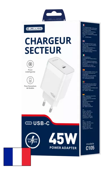 Adaptateur secteur USB-C (45W) JELLICO C105 (Boite/blister) blanc
