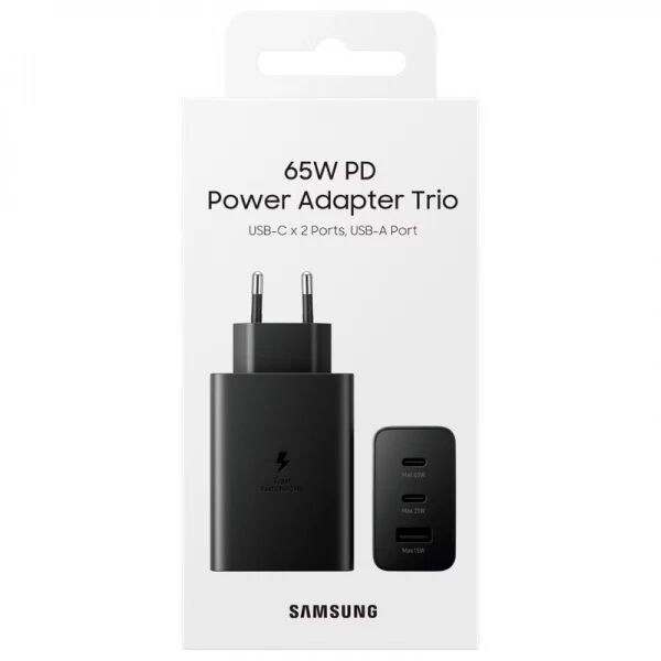 Adaptateur secteur USB-C \ Trio\  ORIGINAL Samsung 65W EP-T6530NBEGEU (Boite/blister) noir