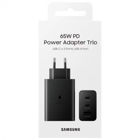 Adaptateur secteur USB-C \ Trio\  ORIGINAL Samsung 65W EP-T6530NBEGEU (Boite/blister) noir