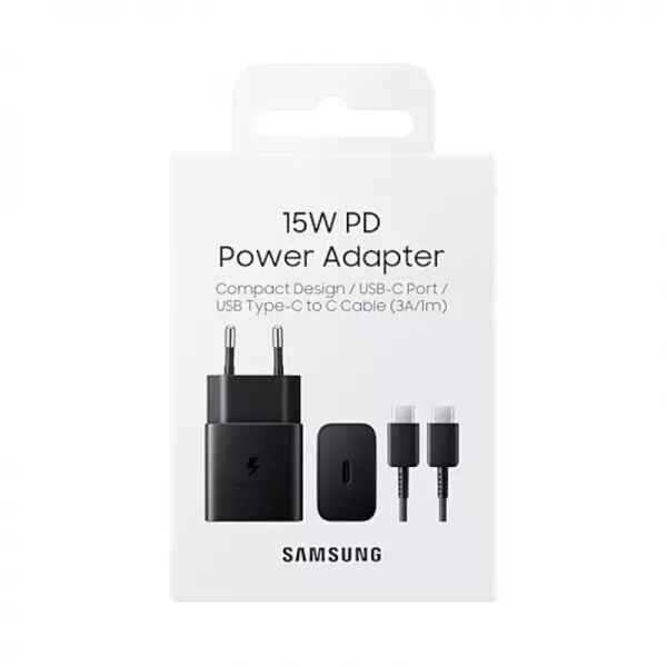 Adaptateur secteur USB-C avec cable ORIGINAL USB-C/Type C charge rapide SAMSUNG 15W EP-T1510XBEGEU (Boite/BLISTER) noir