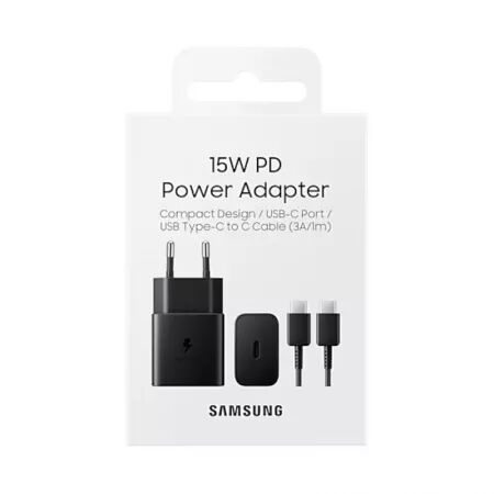 Adaptateur secteur USB-C avec cable ORIGINAL USB-C/Type C charge rapide SAMSUNG 15W EP-T1510XBEGEU (Boite/BLISTER) noir