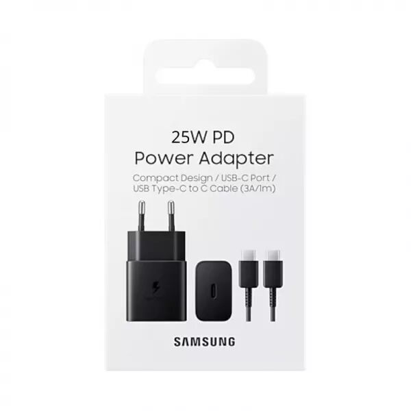 Adaptateur secteur USB-C avec cable ORIGINAL USB-C/Type C charge rapide SAMSUNG 25W EP-TA800XBEGWW (Boite/BLISTER) noir