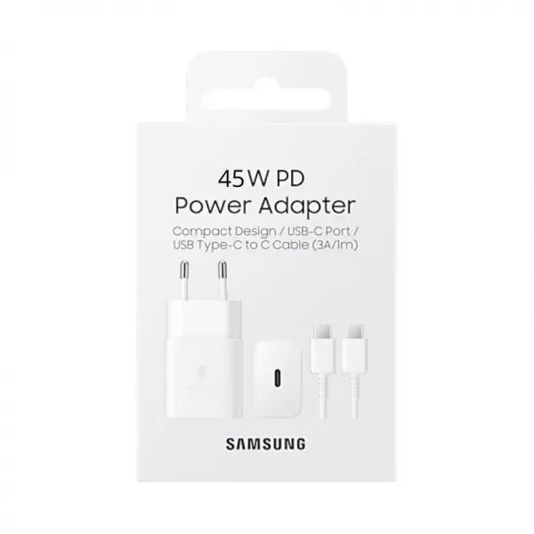 Adaptateur secteur USB-C avec cable ORIGINAL USB-C/Type C charge rapide SAMSUNG 45W EP-TA845XWEGWW (Boite/BLISTER) blanc