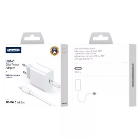 Adaptateur secteur USB-C avec cable USB-C/Type C vers Lightning (20W) JELLICO AK180 (Boite/blister)