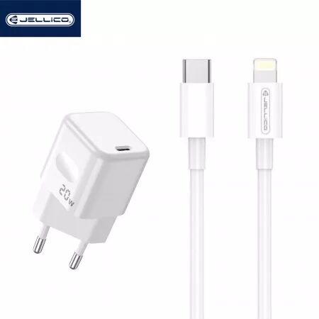 Adaptateur secteur USB-C avec cable USB-C/Type C vers Lightning (20W) JELLICO C86 (Boite/ BLISTER) blanc
