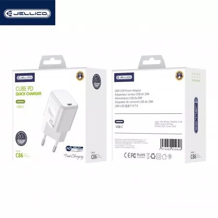 Adaptateur secteur USB-C avec cable USB-C/Type C vers Lightning (20W) JELLICO C86 (Boite/ BLISTER) blanc