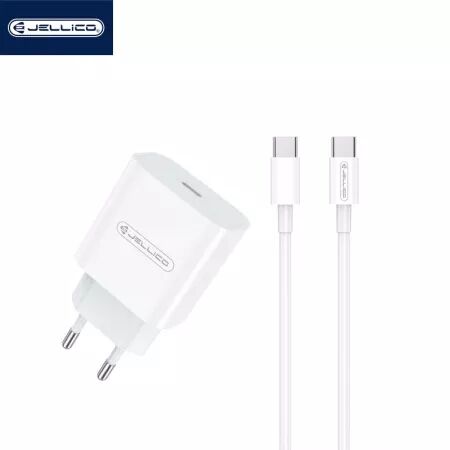 Adaptateur secteur USB-C avec cable USB-C/Type C vers Type C (20W) JELLICO AK180 (Boite/blister) Blanc
