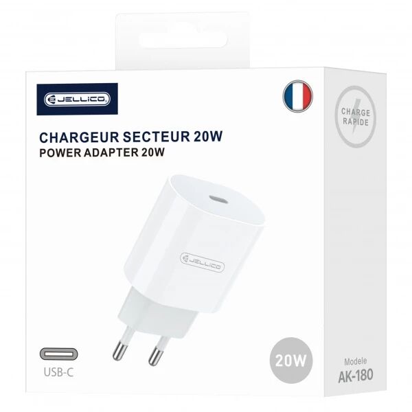 Adaptateur secteur Usb-C avec cable Usb-C/Type C vers Type C (20W) JELLICO AK180 Blanc