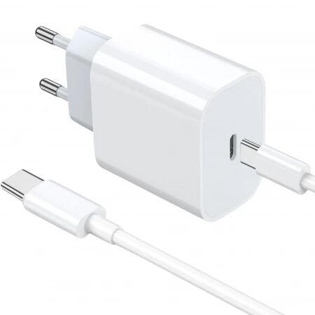 Adaptateur secteur Usb-C avec cable Usb-C/Type C vers Type C (20W) JELLICO AK180 Blanc