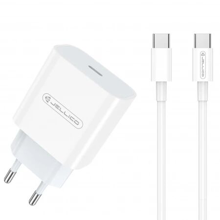 Adaptateur secteur Usb-C avec cable Usb-C/Type C vers Type C (20W) JELLICO AK180 Blanc