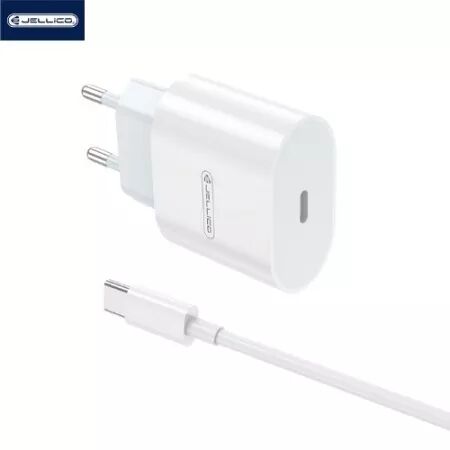 Adaptateur secteur USB-C avec cable USB-C/Type C vers Type C (20W) JELLICO AK200 (Boite/blister) blanc