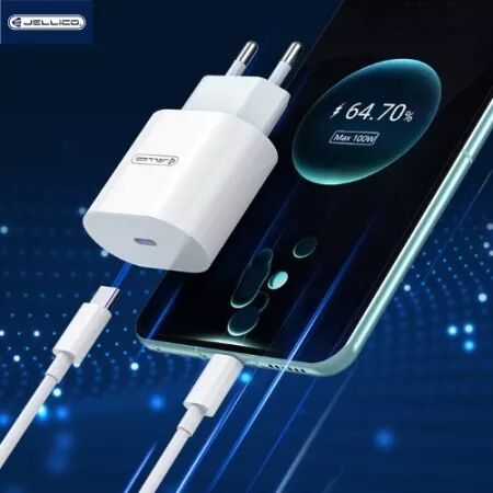 Adaptateur secteur USB-C avec cable USB-C/Type C vers Type C (20W) JELLICO AK200 (Boite/blister) blanc